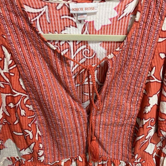Women's Flutter Short Sleeve Top Shirt Knox Rose Orange Floral XXL Boho Colorful - Picture 5 of 10